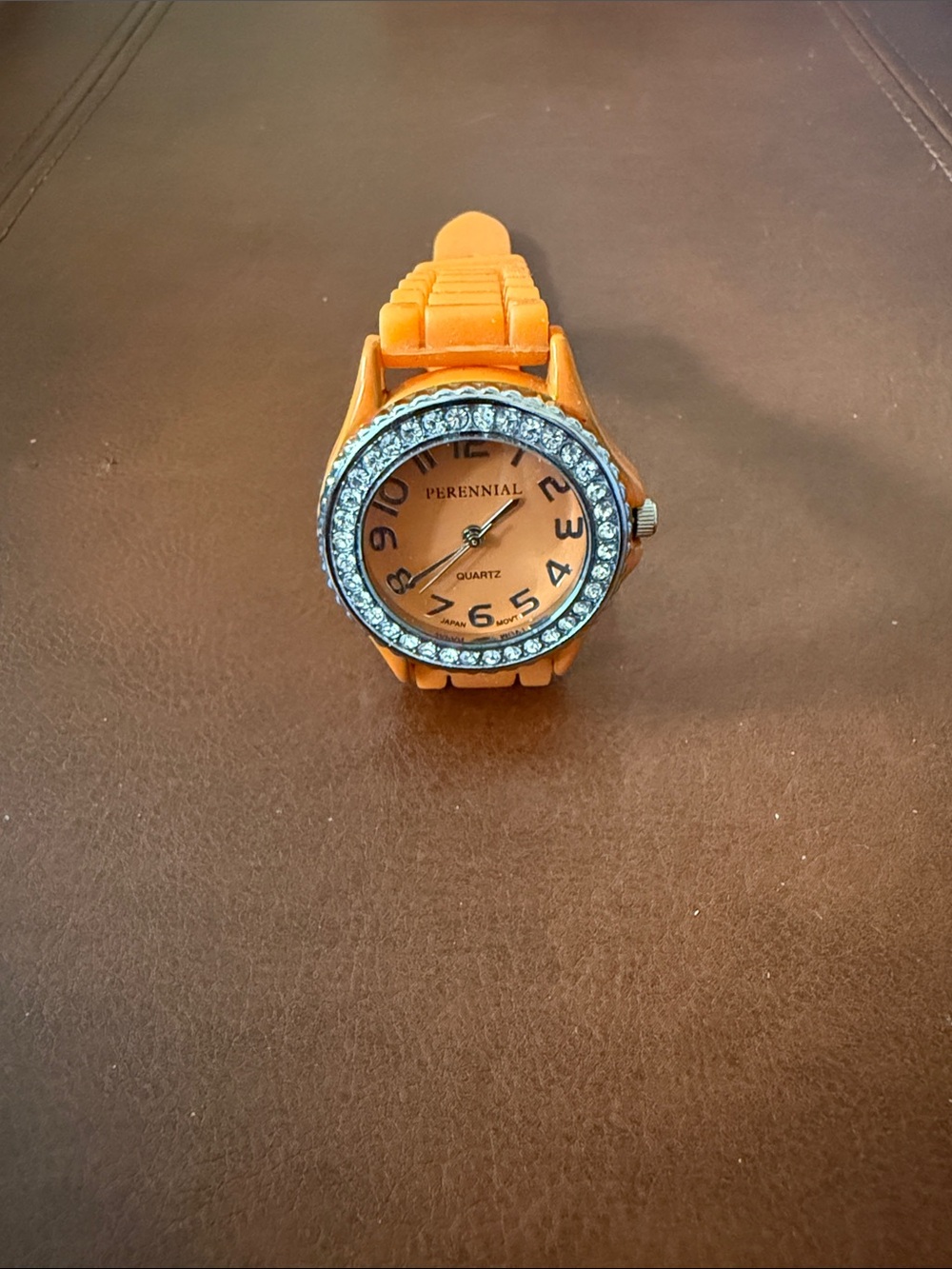 Perennial Orange Silicone Watch with Crystal Bezel